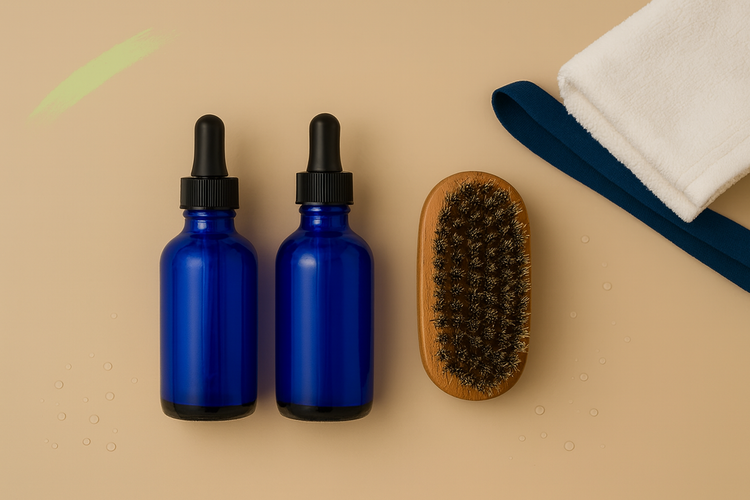 Two cobalt blue glass dropper bottles placed side by side