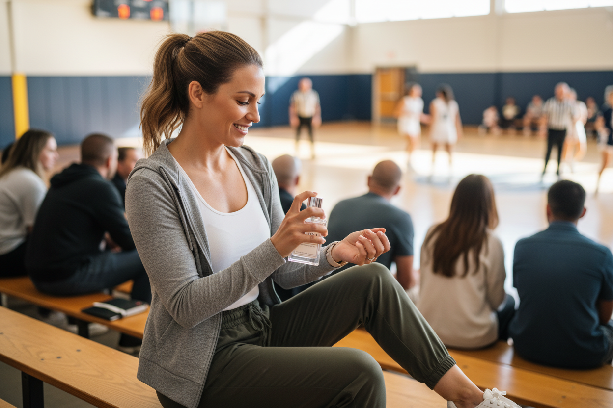 Mom using AURA at basketball game